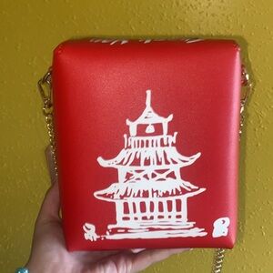 Red Pagoda Print Crossbody Bag